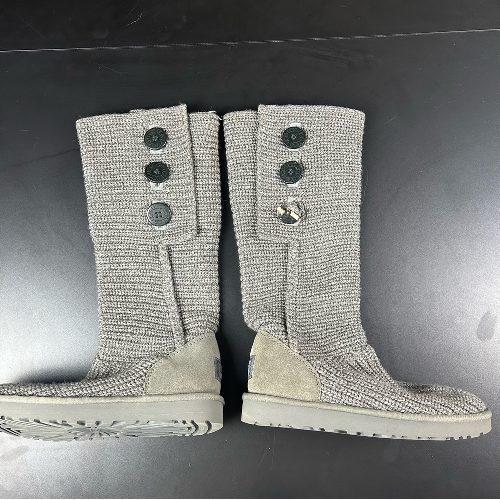 UGG Gray Knit Button Winter Boots